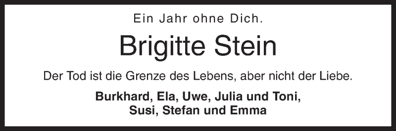  Traueranzeige für Brigitte Stein vom 30.07.2018 aus Siegener Zeitung