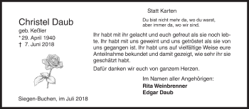 Traueranzeige von Christel Daub von Siegener Zeitung
