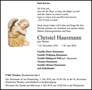 Traueranzeige von Christel Hausmann von Siegener Zeitung