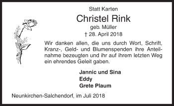 Traueranzeige von Christel Rink von Siegener Zeitung