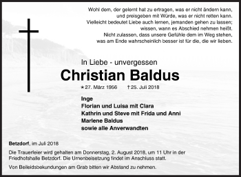Traueranzeige von Christian Baldus von Siegener Zeitung