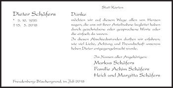 Traueranzeige von Dieter Schäfers von Siegener Zeitung