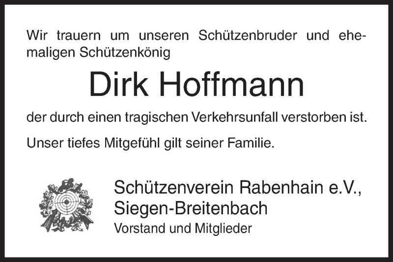  Traueranzeige für Dirk Hoffmann vom 19.07.2018 aus Siegener Zeitung