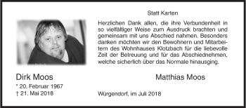 Traueranzeige von Dirk Moos von Siegener Zeitung