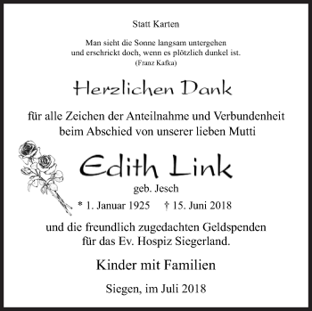 Traueranzeige von Edith Link von Siegener Zeitung