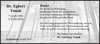Traueranzeige von Egbert Tonak von Siegener Zeitung