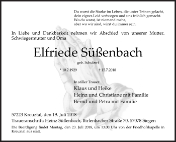 Traueranzeige von Elfriede Süßenbach von Siegener Zeitung