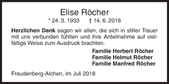 Traueranzeige von Elise Röcher von Siegener Zeitung