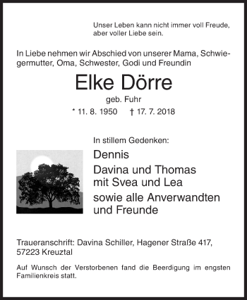 Traueranzeige von Elke Dörre von Siegener Zeitung