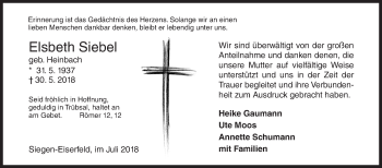 Traueranzeige von Elsbeth Siebel von Siegener Zeitung