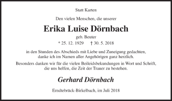 Traueranzeige von Erika Luise Dörnbach von Siegener Zeitung