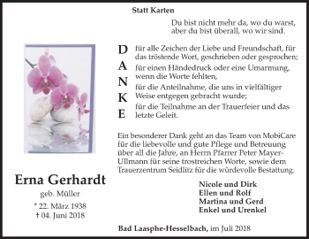 Traueranzeige von Erna Gerhardt von Siegener Zeitung