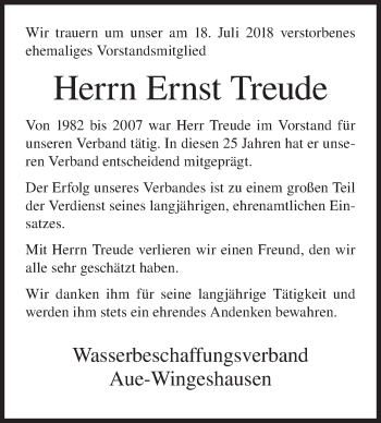 Traueranzeige von Ernst Treude von Siegener Zeitung