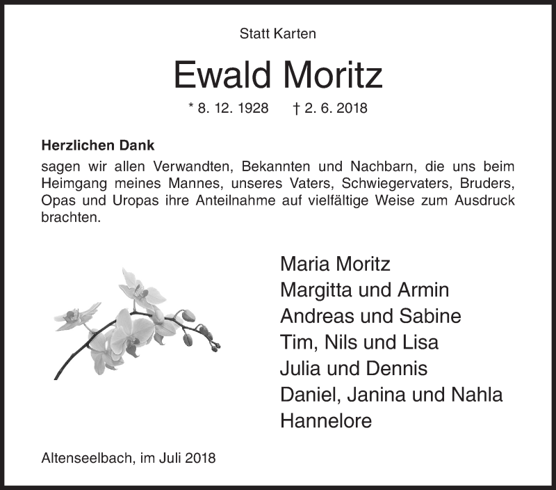  Traueranzeige für Ewald Moritz vom 14.07.2018 aus Siegener Zeitung