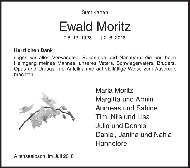  Traueranzeige für Ewald Moritz vom 11.07.2018 aus Siegener Zeitung