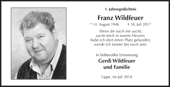 Traueranzeige von Franz Wildfeuer von Siegener Zeitung