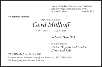 Traueranzeige von Gerd Mülhoff von Siegener Zeitung