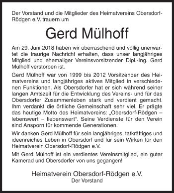 Traueranzeige von Gerd Mülhoff von Siegener Zeitung