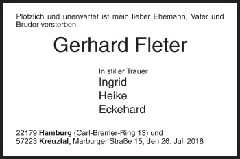 Traueranzeige von Gerhard Fleter von Siegener Zeitung