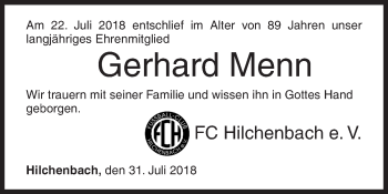 Traueranzeige von Gerhard Menn von Siegener Zeitung