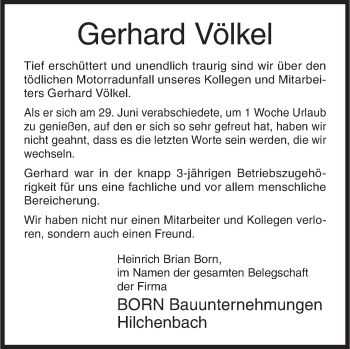 Traueranzeige von Gerhard Völkel von Siegener Zeitung