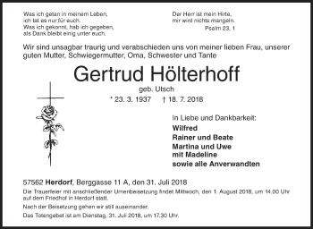 Traueranzeige von Gertrud Hölterhoff von Siegener Zeitung