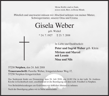 Traueranzeige von Gisela Weber von Siegener Zeitung