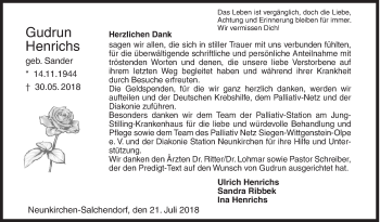 Traueranzeige von Gudrun Henrichs von Siegener Zeitung