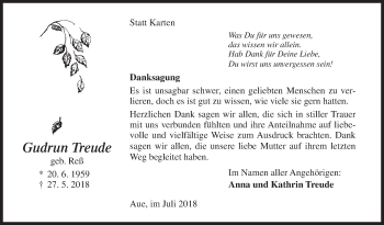 Traueranzeige von Gudrun Treude von Siegener Zeitung