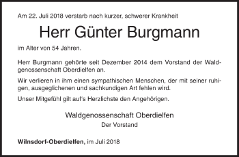 Traueranzeige von Günter Burgmann von Siegener Zeitung