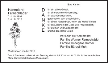 Traueranzeige von Hannelore Farnschläder von Siegener Zeitung