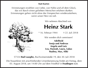 Traueranzeige von Heinz Stark von Siegener Zeitung