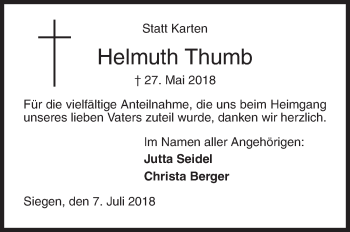 Traueranzeige von Helmuth Thumb von Siegener Zeitung