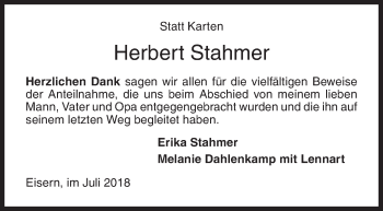 Traueranzeige von Herbert Stahmer von Siegener Zeitung