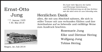 Traueranzeige von Ernst-Otto Jung von Siegener Zeitung