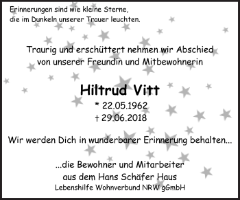 Traueranzeige von Hiltrud Vitt von Siegener Zeitung