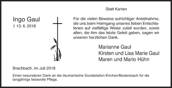 Traueranzeige von Ingo Gaul von Siegener Zeitung