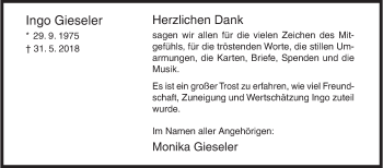 Traueranzeige von Ingo Gieseler von Siegener Zeitung