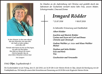 Traueranzeige von Irmgard Rödder von Siegener Zeitung