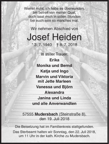 Traueranzeige von Josef Heiden von Siegener Zeitung
