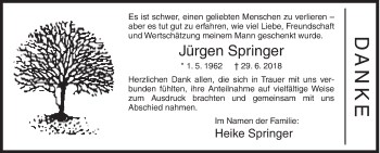 Traueranzeige von Jürgen Springer von Siegener Zeitung