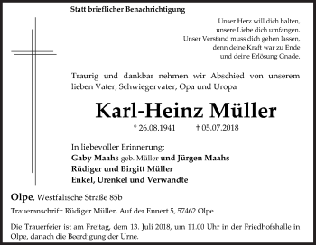 Traueranzeige von Karl-Heinz Müller von Siegener Zeitung