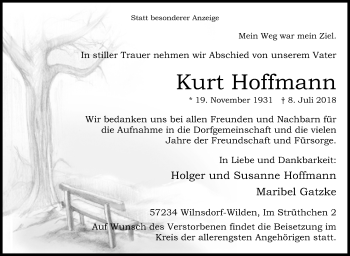 Traueranzeige von Kurt Hoffmann von Siegener Zeitung