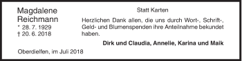 Traueranzeige von Magdalene Reichmann von Siegener Zeitung