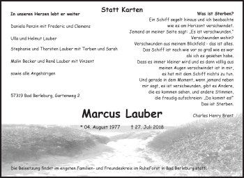 Traueranzeige von Marcus Lauber von Siegener Zeitung