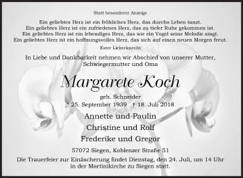 Traueranzeige von Margarete Koch von Siegener Zeitung