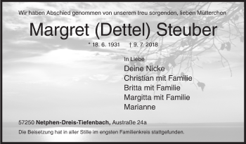 Traueranzeige von Margret Steuber von Siegener Zeitung