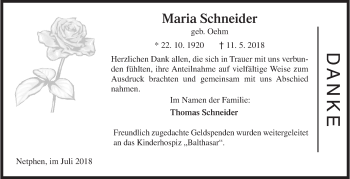 Traueranzeige von Maria Schneider von Siegener Zeitung