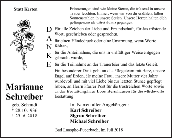 Traueranzeige von Marianne Schreiber von Siegener Zeitung
