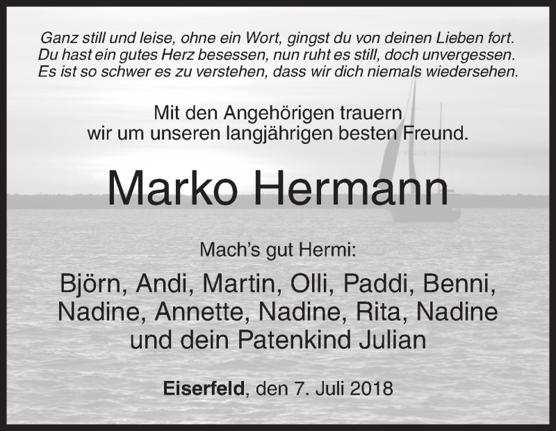  Traueranzeige für Marko Hermann vom 07.07.2018 aus Siegener Zeitung